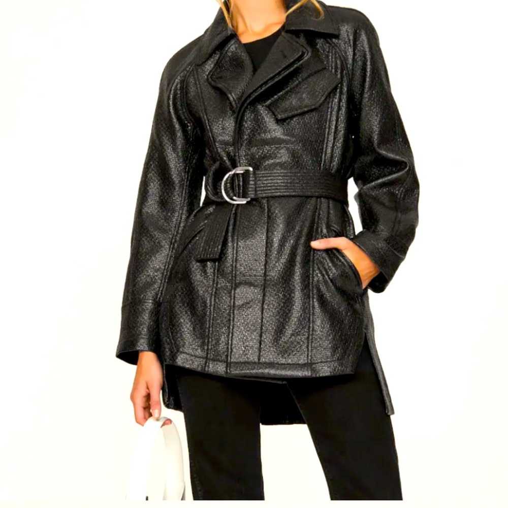 Atlein Faux Leather Belted Jacket sz Medium Black